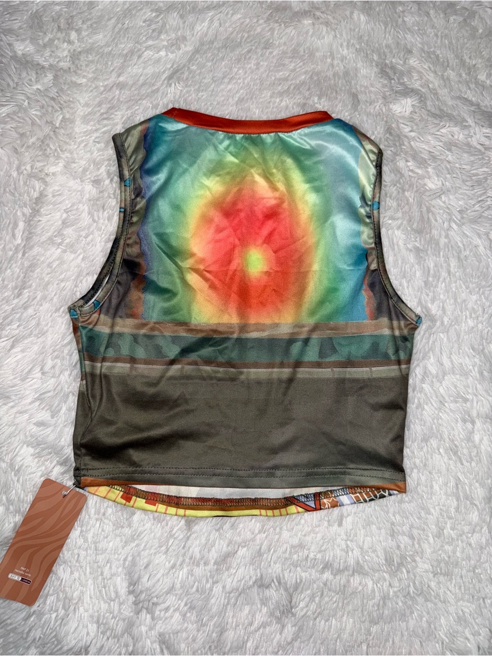 SHEIN Multicolor Graphic Crop Tank Top - Red Trim with Rainbow Print - Picture 2 of 3